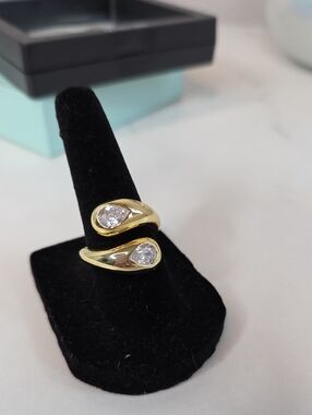 Cicy Bell 18k Gold Plated Double Pear Bypass Ring